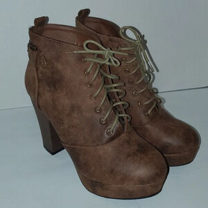 Hot Tomato Chunky Heel Lace Up Ankle Booties Size 9W
